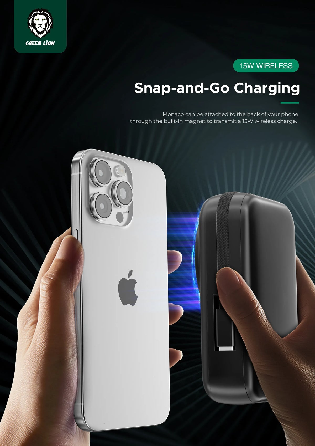 Green Lion 20000 m Ah Monaco Mag Safe Power Bank - Black – image 5