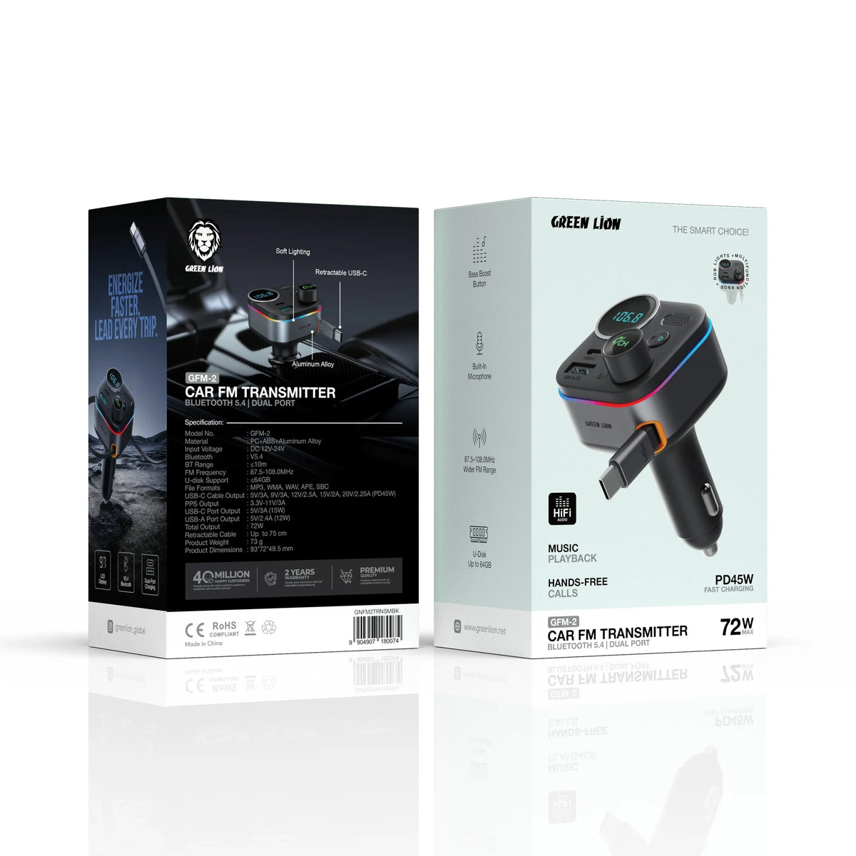 Green Lion Car Fm Transmitter with Bluetooth 5 4 Dual Port Black – image 2