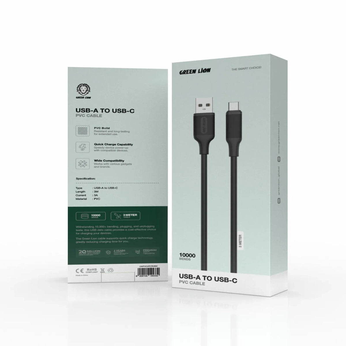 Green Lion USB A to USB C Pvc Cable 3m Black – image 2