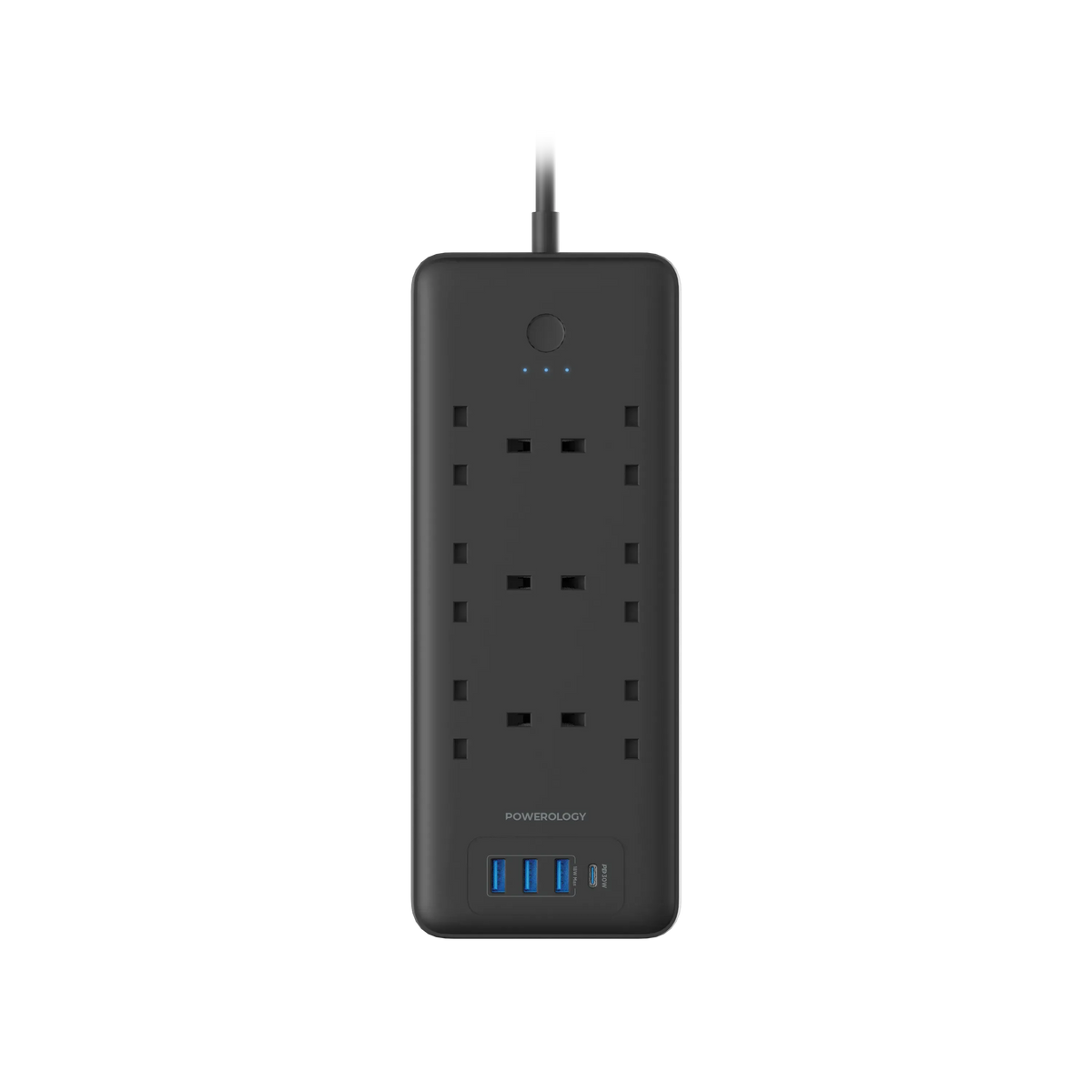 Powerology 48w 6ac 1x PD USB C and 3x QC USB A Power Strip with Uk Plug Black – image 4