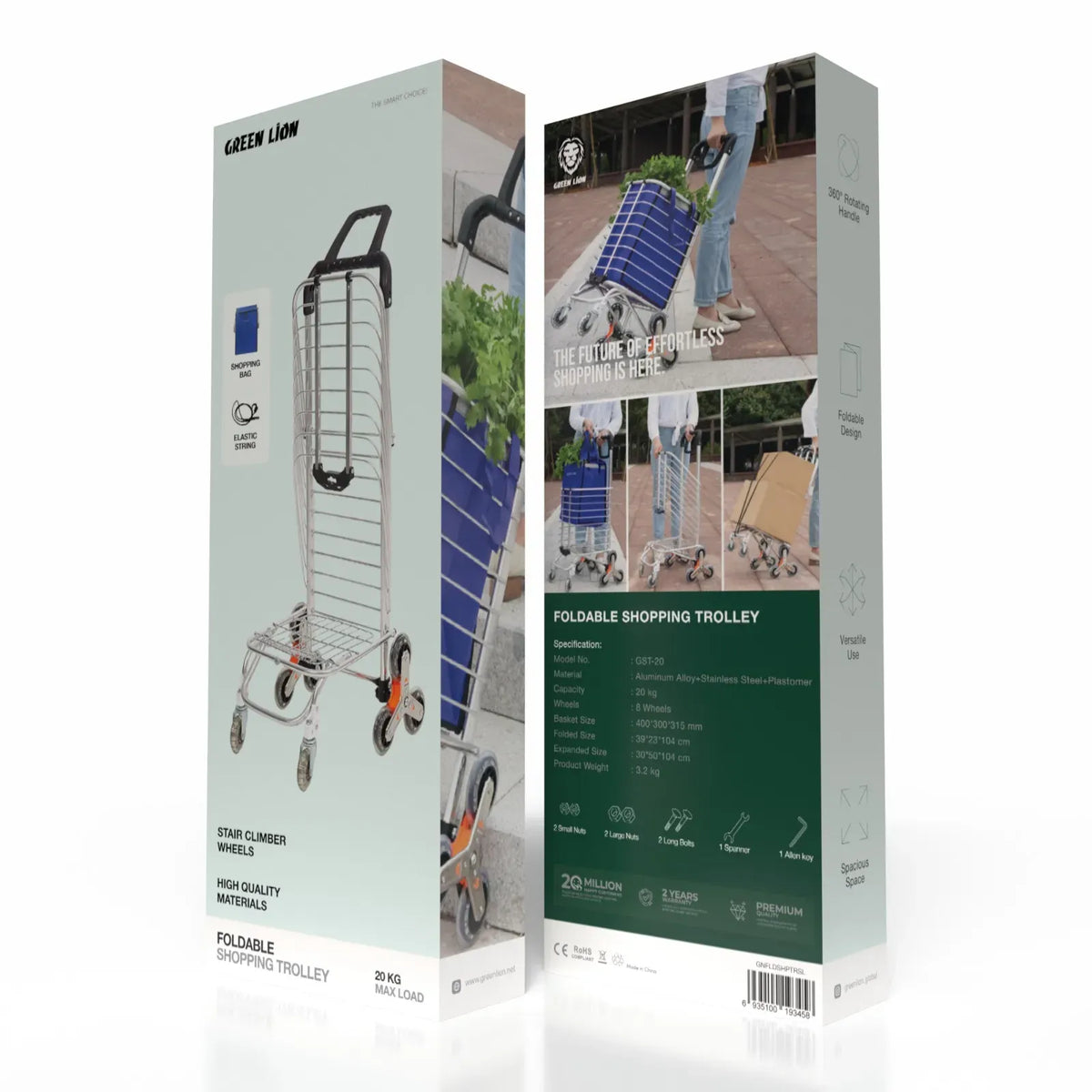 Green Lion Foldable Shopping Trolley Silver – image 2
