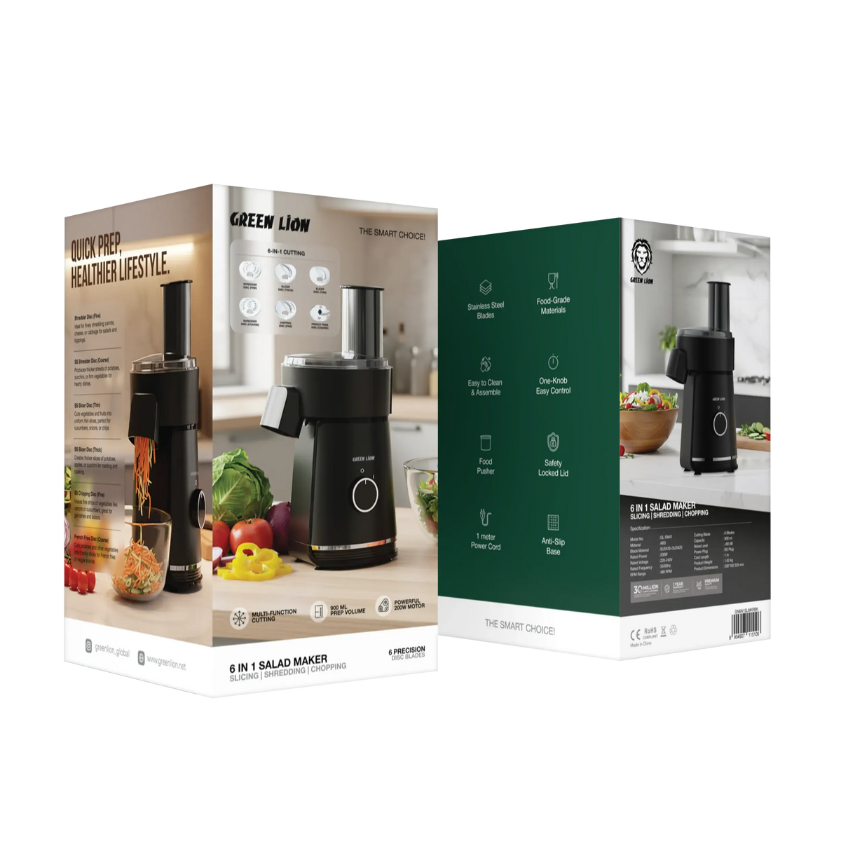 Green Lion 6 in 1 Salad Maker with Slicing Shredding Chopping Black – image 10