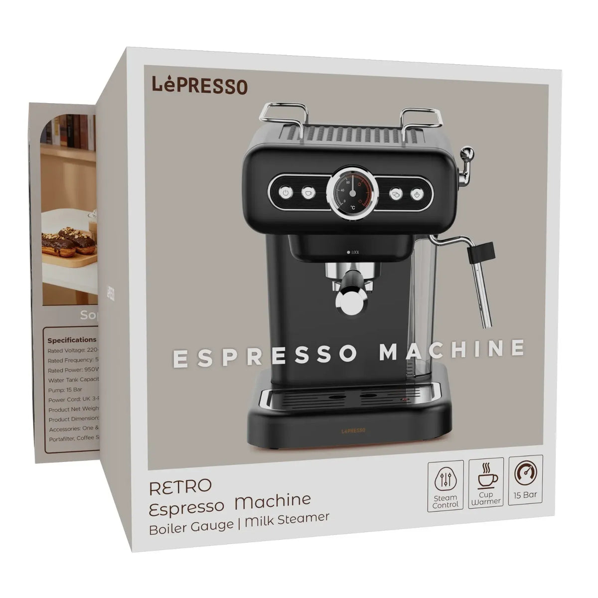 LePresso Retro Espresso Machine Boiler Gauge And Milk Steamer - Black – image 11