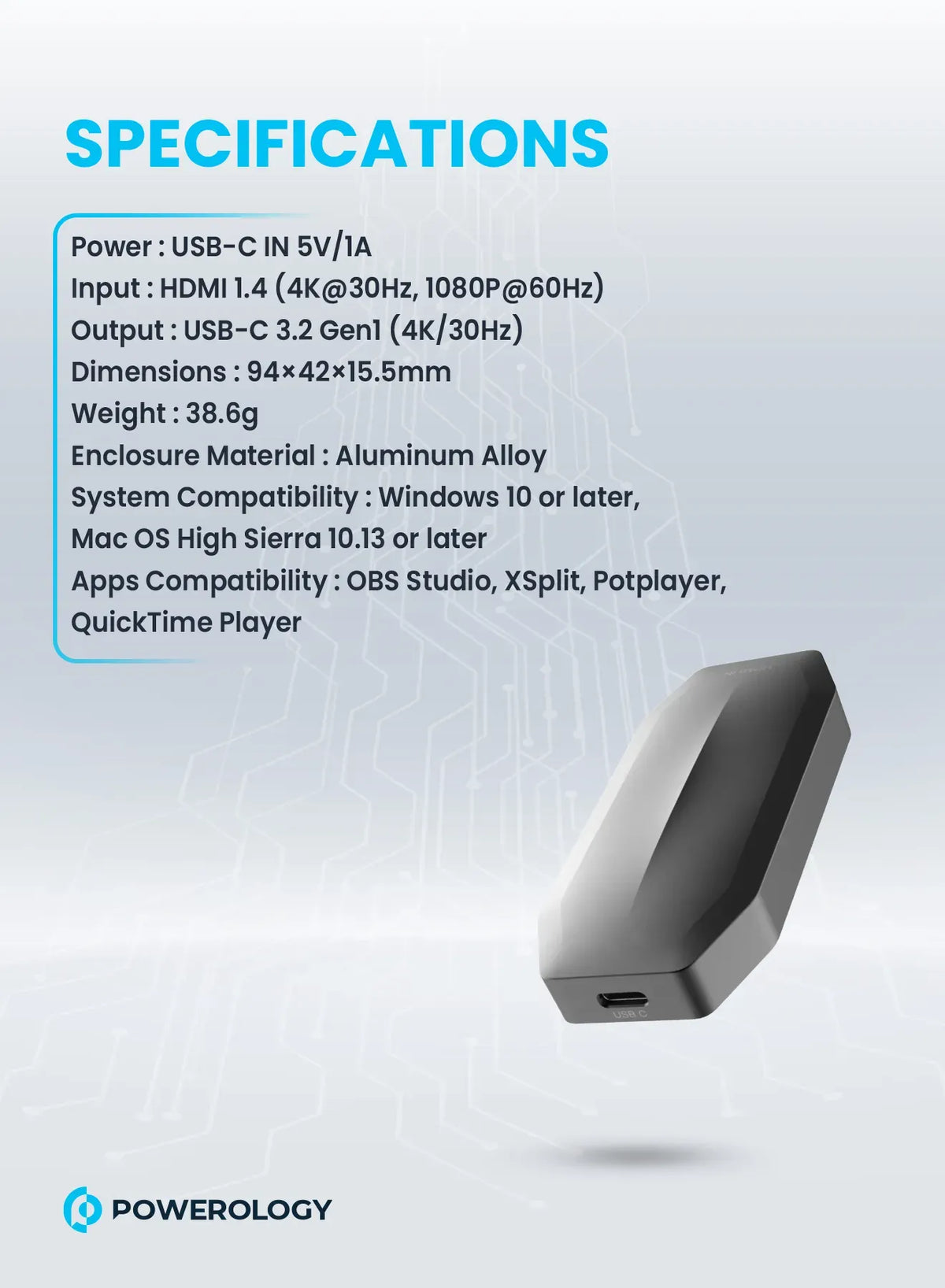 Powerology Capture Card 1 C 3 2 Gen1 Input 1 Hdmi 1 4 Support 4k 30hz – image 8