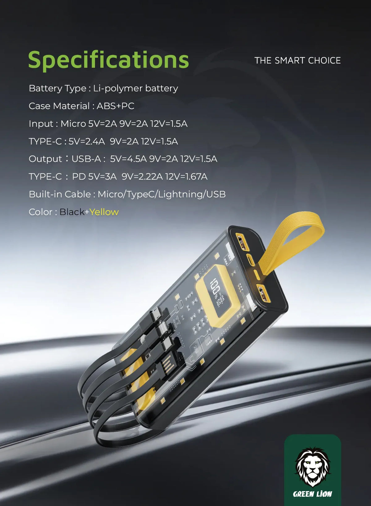 Green Lion Transparent Pro 10000mAh Power Bank Black – image 6