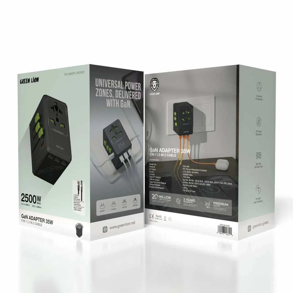 Green Lion Gan Adapter 35w 6 in 1 2 in 2 Cable Black – image 10