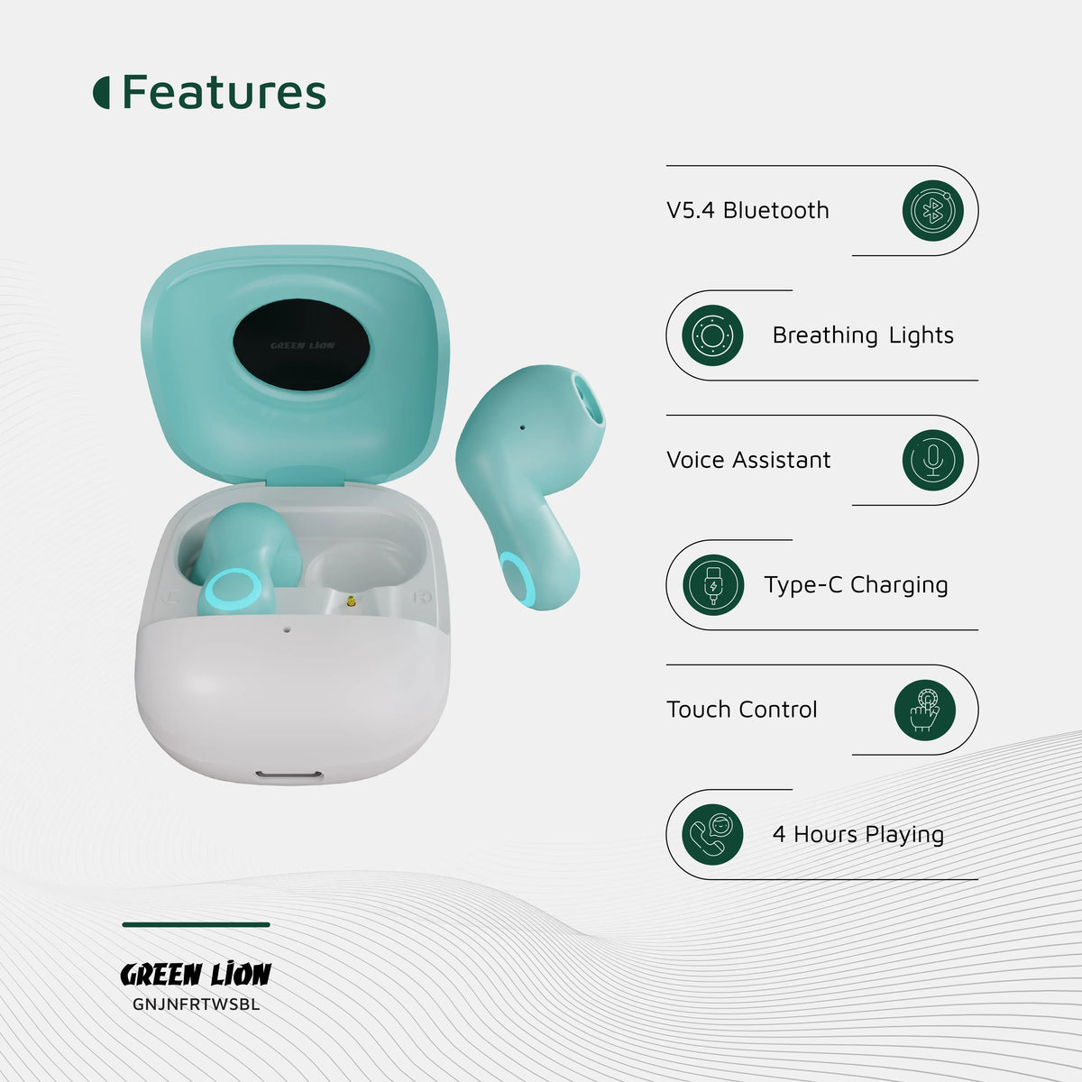 Green Lion Jenifer True Wireless Earbuds TWS - Sky Blue – image 10