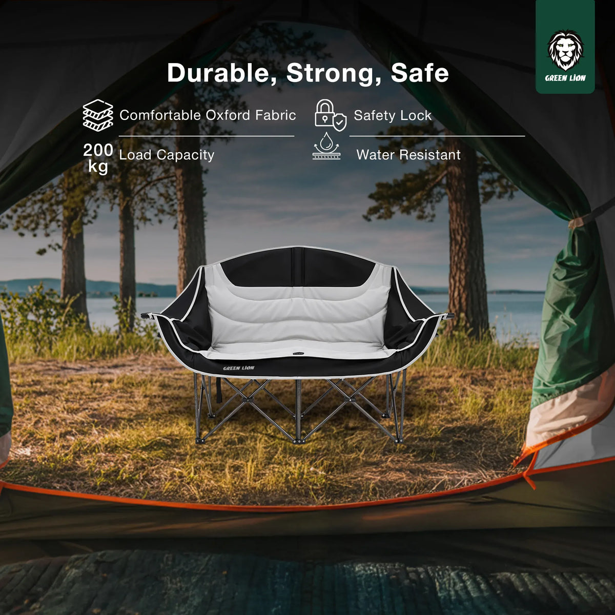 Green Lion Double Camping Chair Beige – image 16
