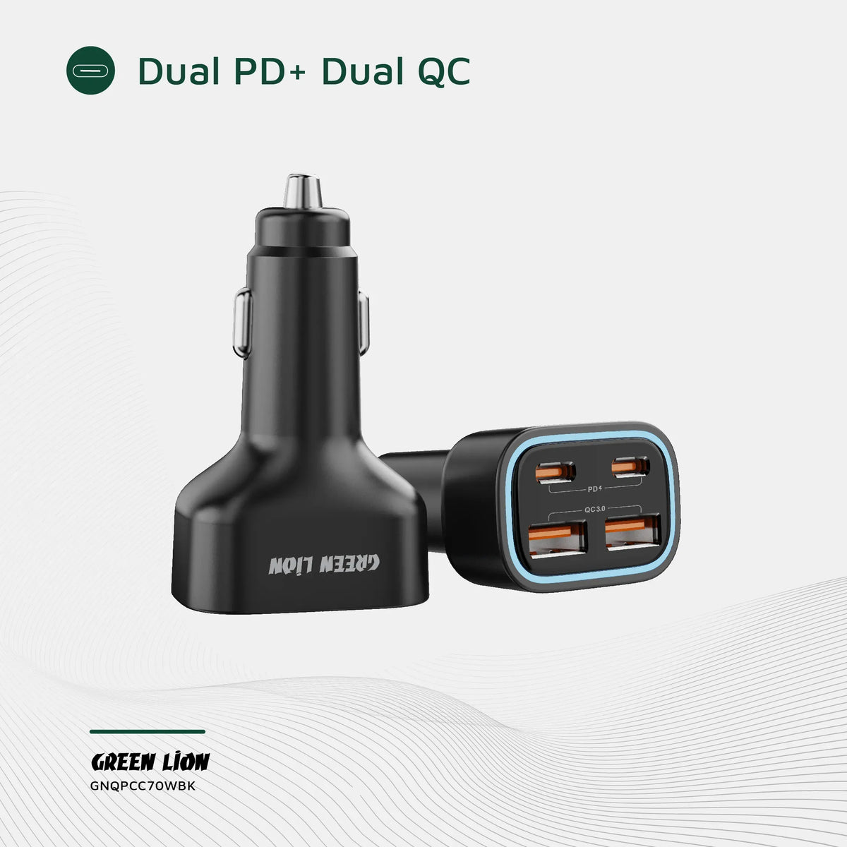 Green Lion Quad Port 70w Car Charger Black – image 6