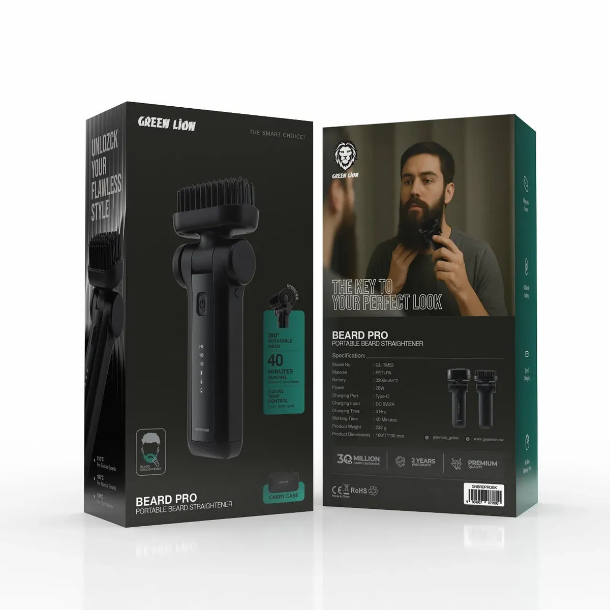 Green Lion Beard Pro Portable Beard Straightener Black – image 4