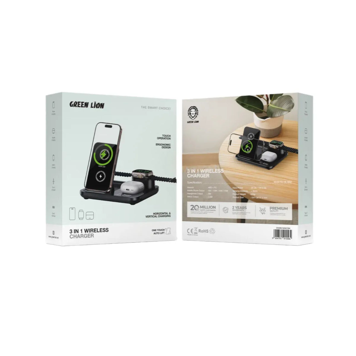 Green Lion 3 In1 Multifunctional Wireless Charger Black – image 2