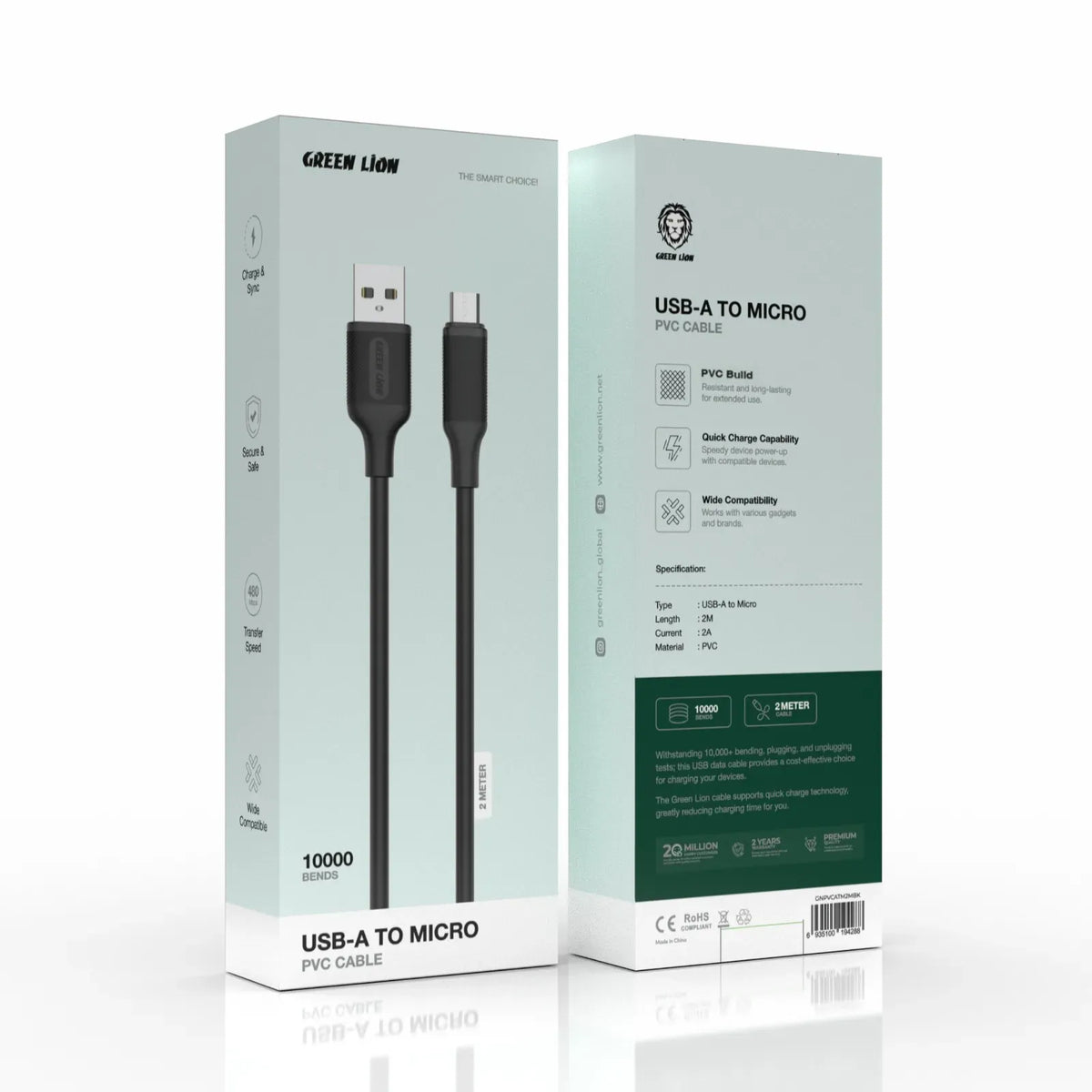 Green Lion USB A to Micro Pvc Cable 2m Black – image 3