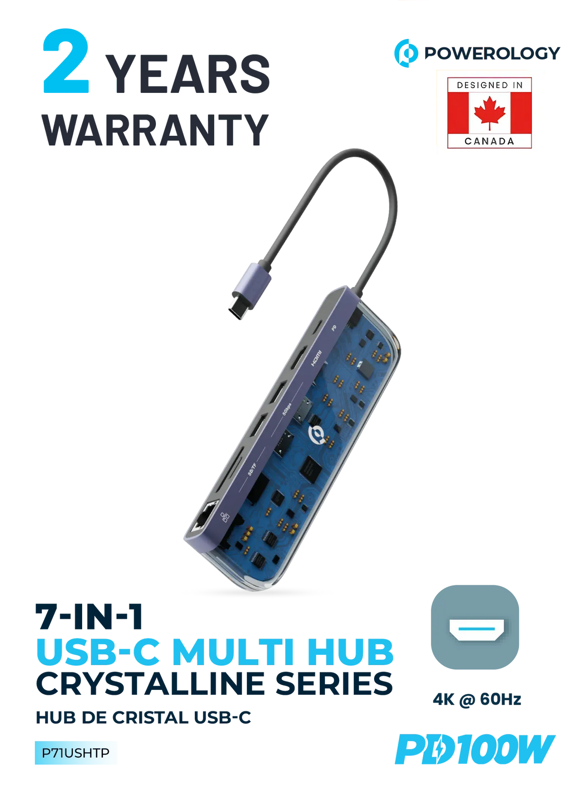 Powerology 7 in 1 USB-C Multi Hub Crystalline Series - Transpare nt – image 5