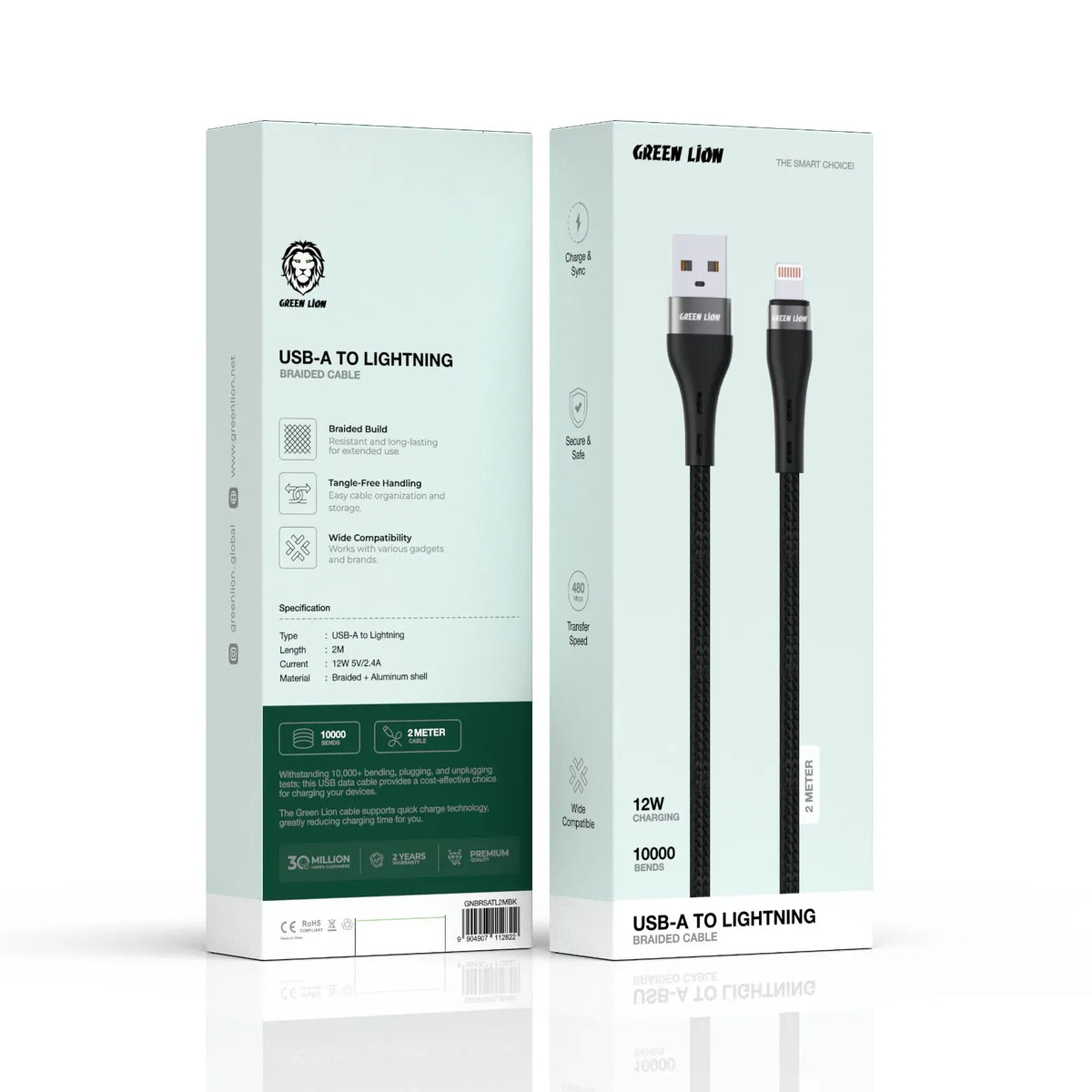 Green Lion USB A to Lightning Braided Cable Black – image 3