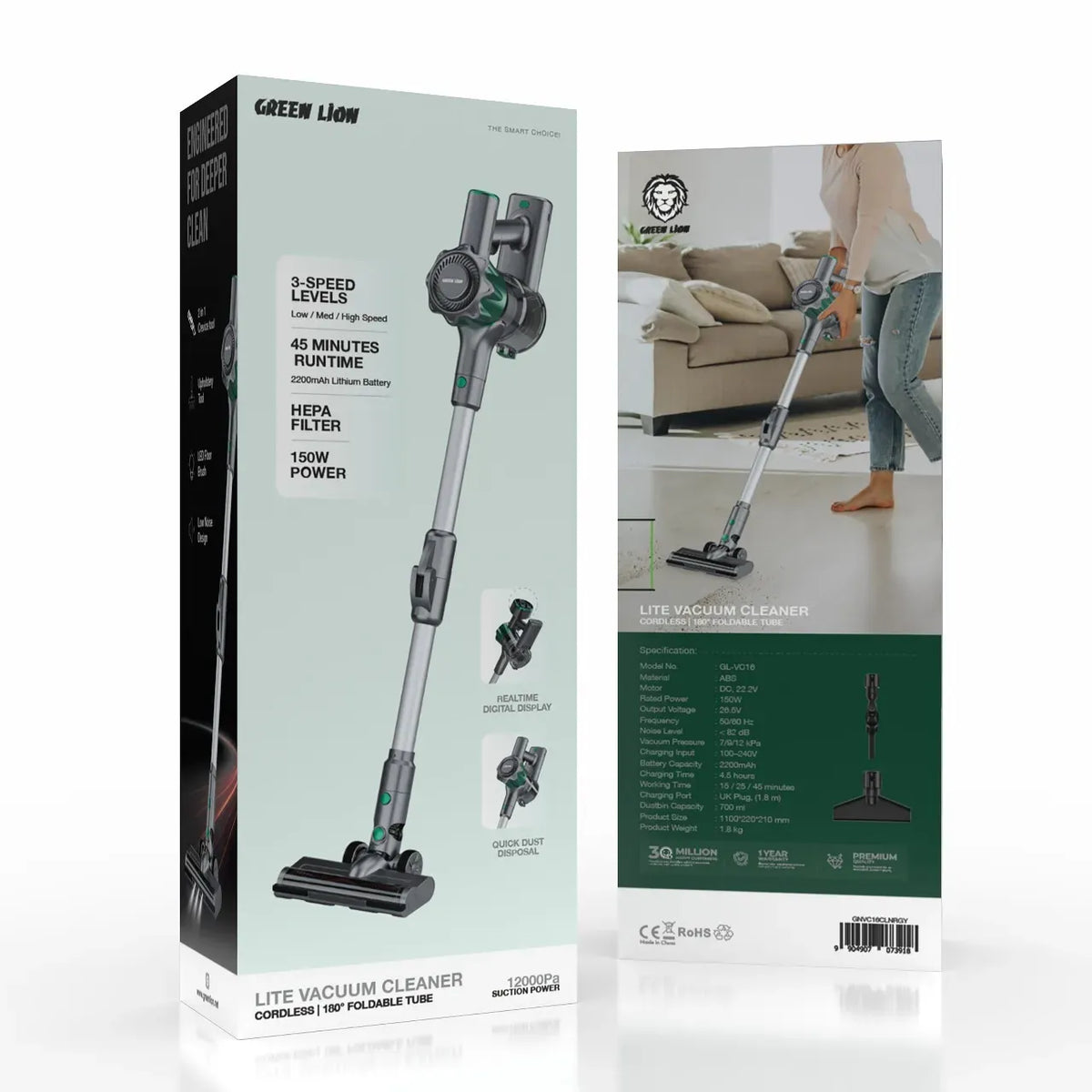 Green Lion Lite Vacuum Cleaner Cordless 150 W 12000 Pa - Gray – image 4
