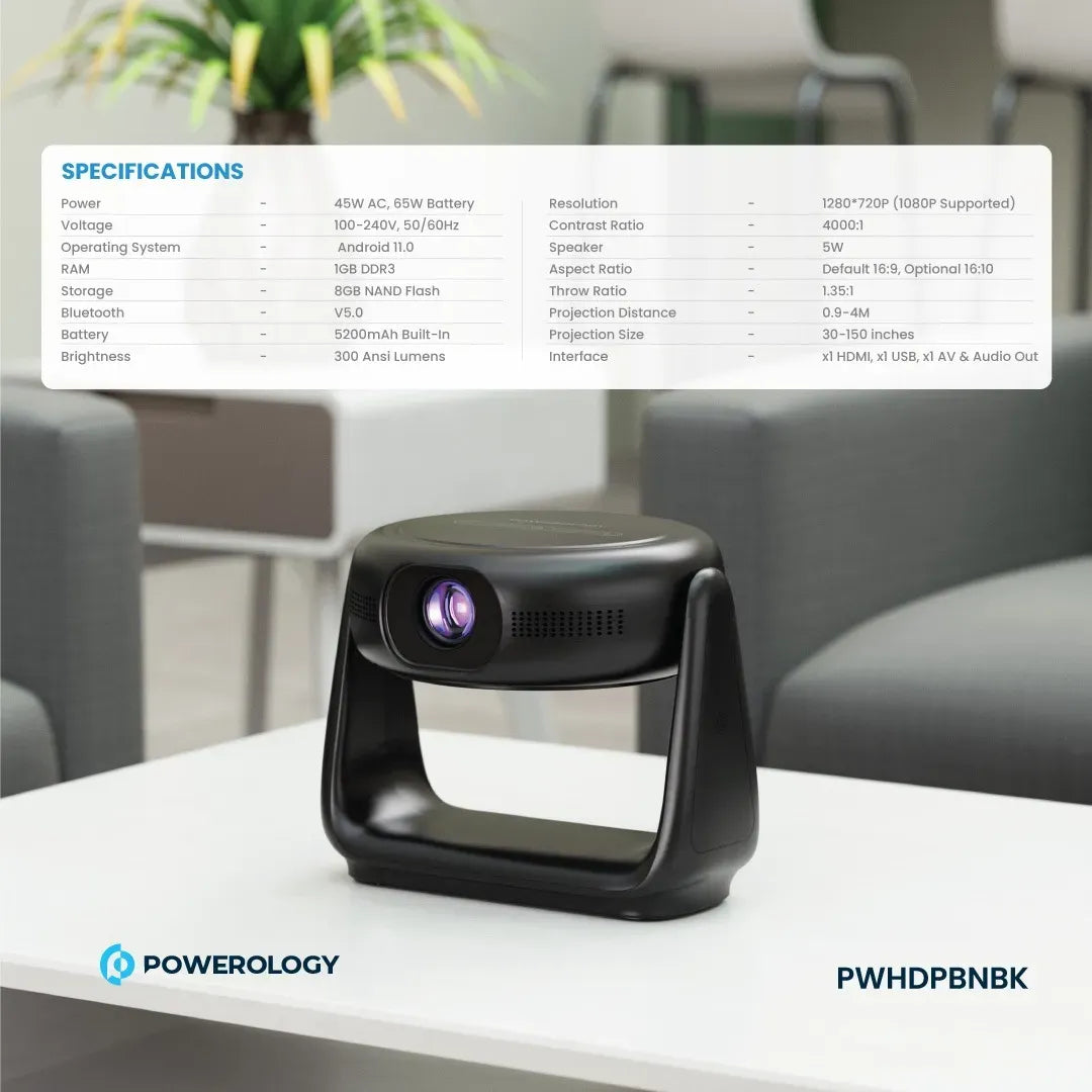 Powerology 300 Ansi Lumens Full HD Portable Projector with Built in Battery and LCD Light – image 27
