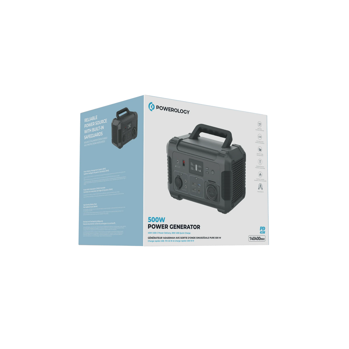 Powerology 140400 m Ah Power Generator 500 W Pure Sine-Wave Output - Black – image 12
