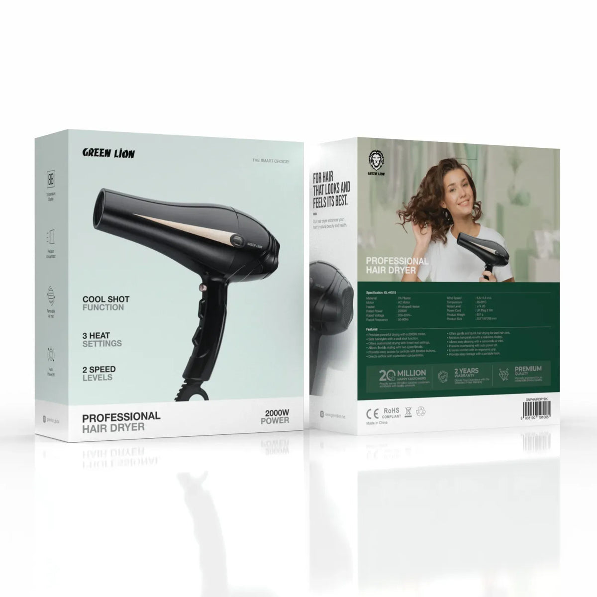 Green Lion Professional Hair Dryer 2000w Black – image 3