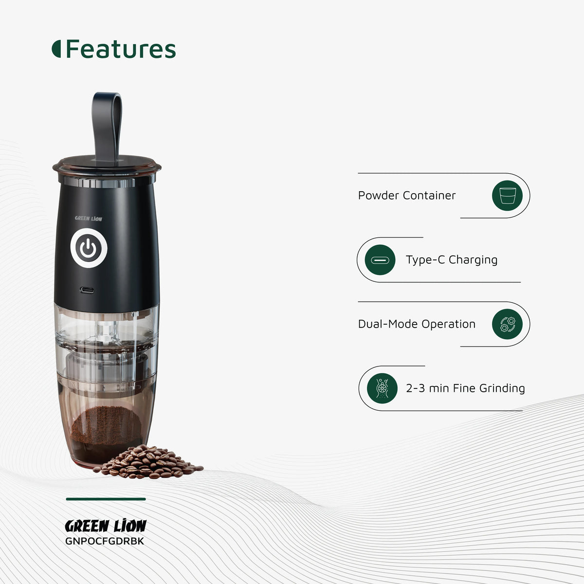 Green Lion Portable Coffee Grinder Black – image 10