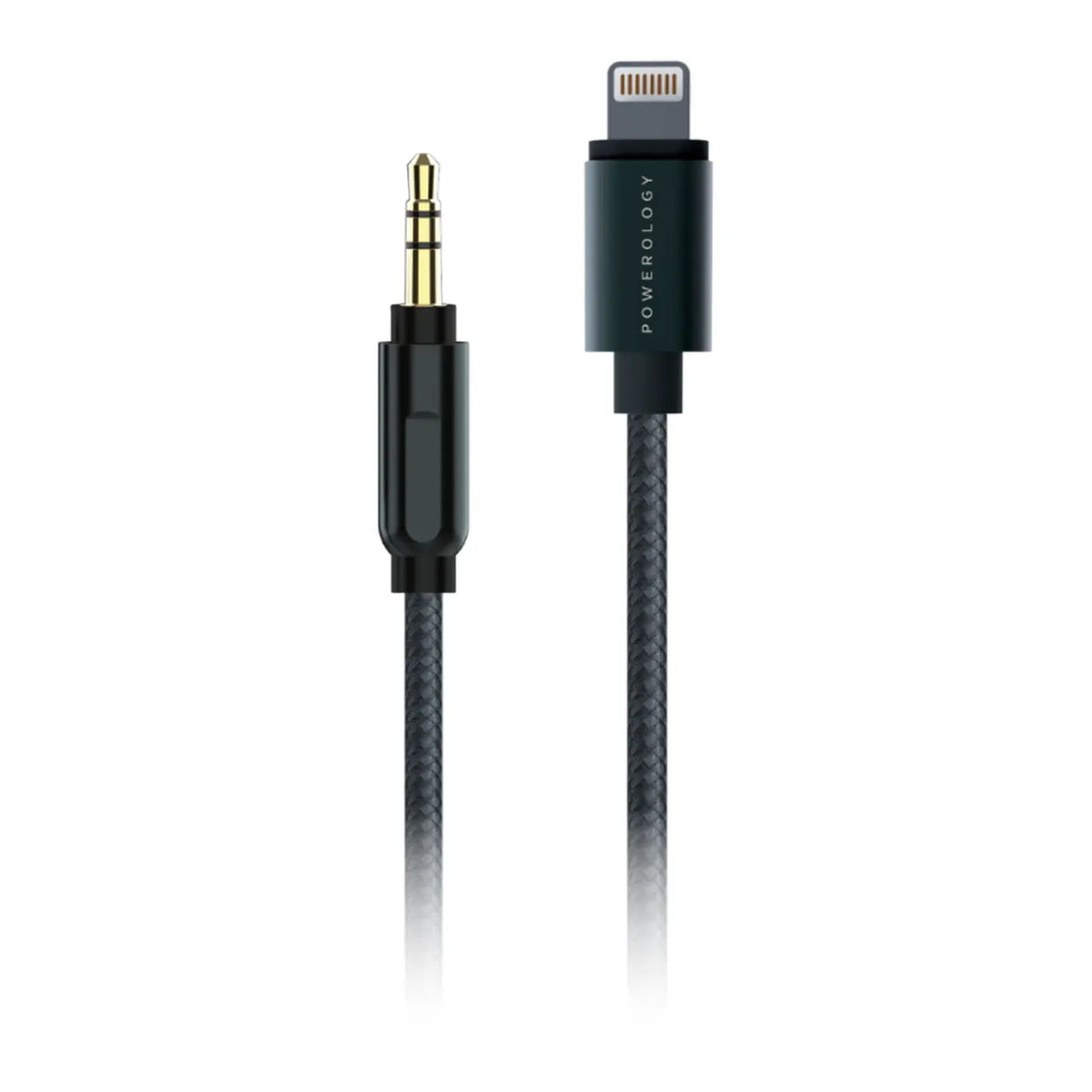 Powerology Aluminum Braided Audio Cable Lightning to 3.5 mm AUX(1.2 m/4 ft) - Black