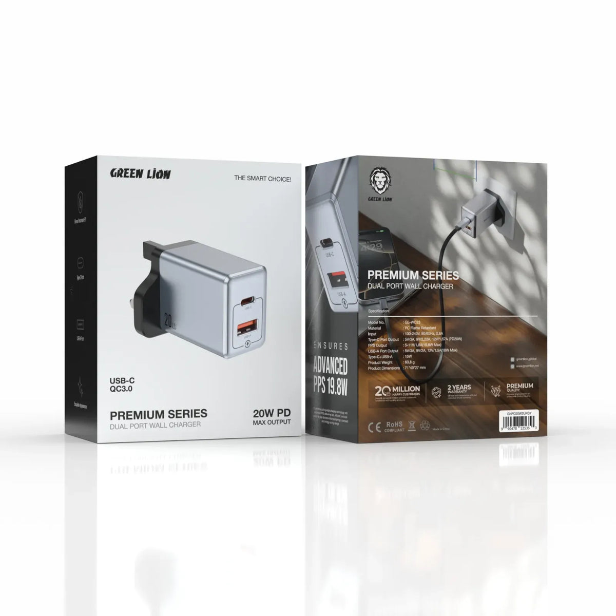 Green Lion Premium Series Dual Port Wall Charger 20w Gray – image 2