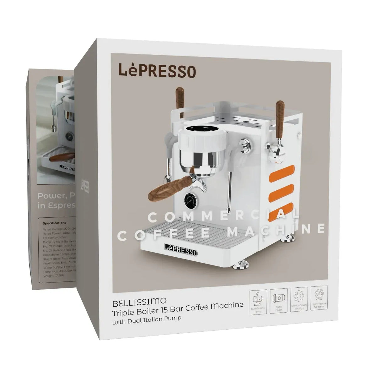 LePresso Bellissimo Triple Boiler 15 Bar Coffee Machine with Dual Italian Pump - White