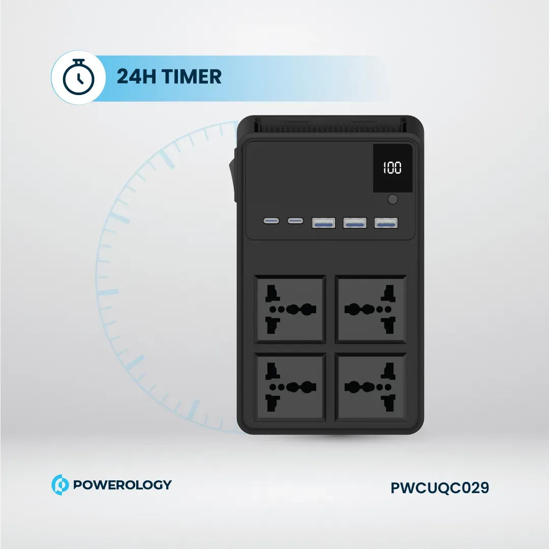 Powerology 2500w 4 AC Power Strip with Built in Retractable Cables Black – image 7