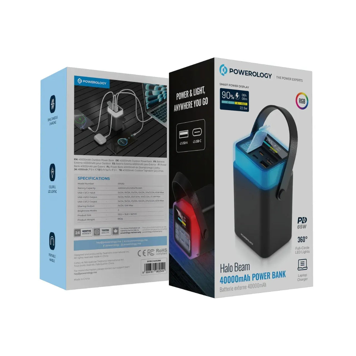 Powerology Halo Beam 40000mAh Power Bank PD 65w Black – image 3