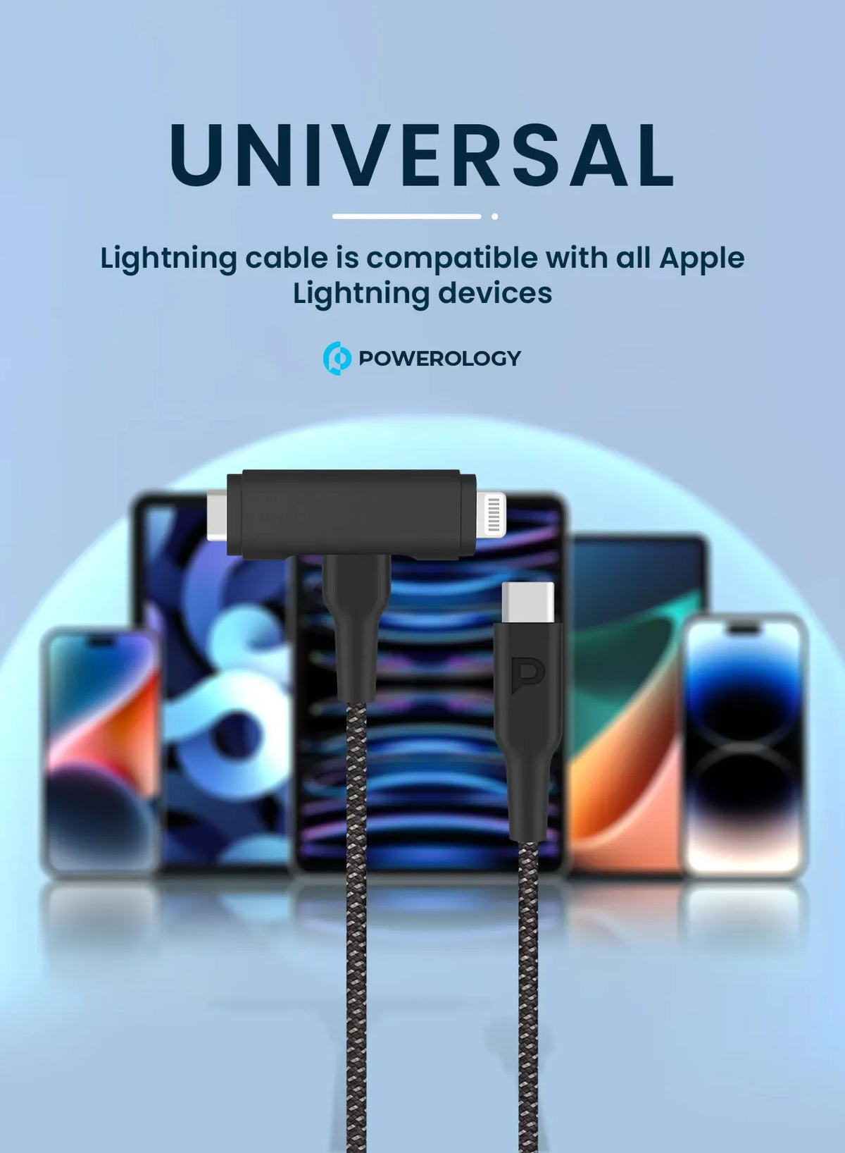 Powerology Braided USB-C to USB-C +Lightning Data&Fast Charge 1.2 m/4 ft - Black – image 5