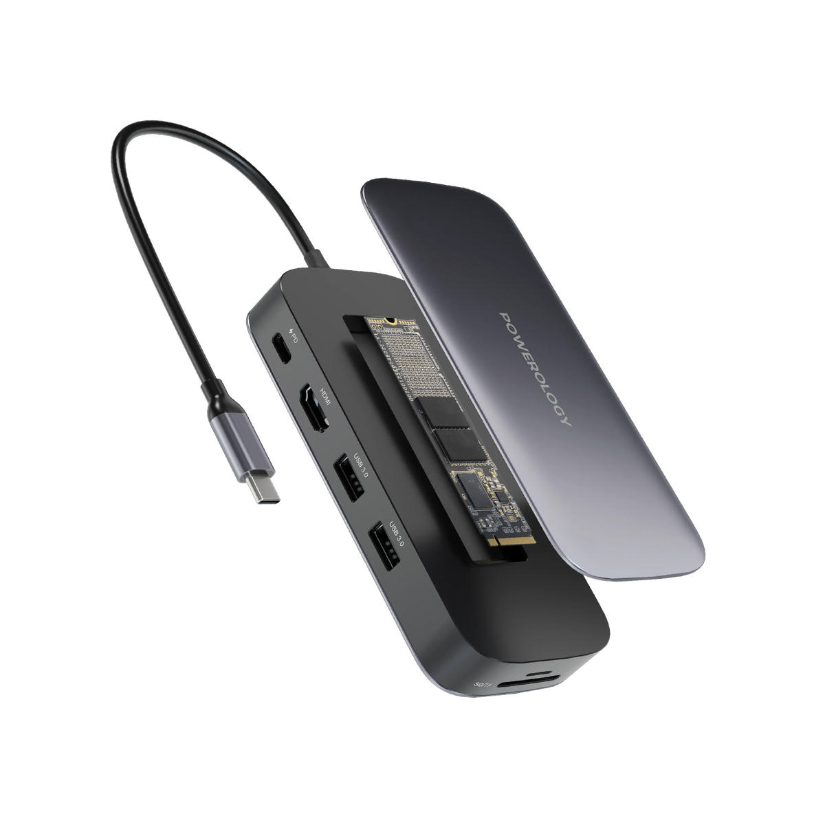 Powerology 256 Gb USB C Hub Ssd Drive All in One Connectivity Storage PD 100w Gray – image 5