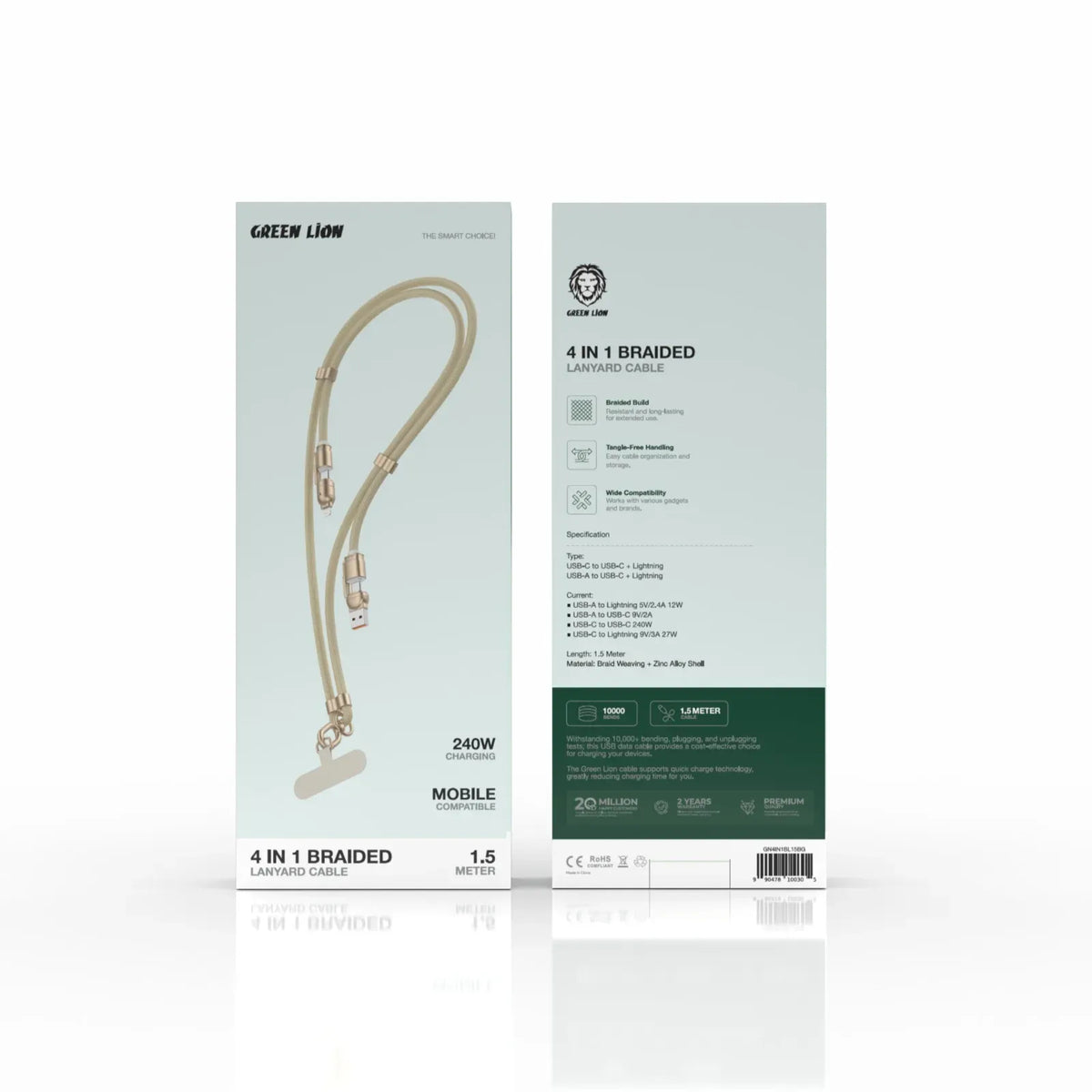 Green Lion 4 in 1 Braided Lanyard Cable 1.5 M - Beige – image 2