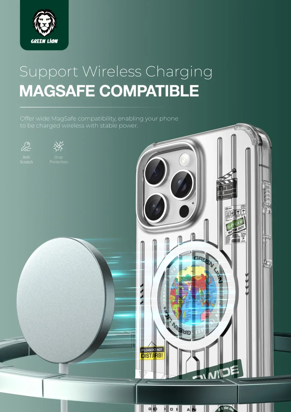 Green Lion Globe MagSafe Case - Silver