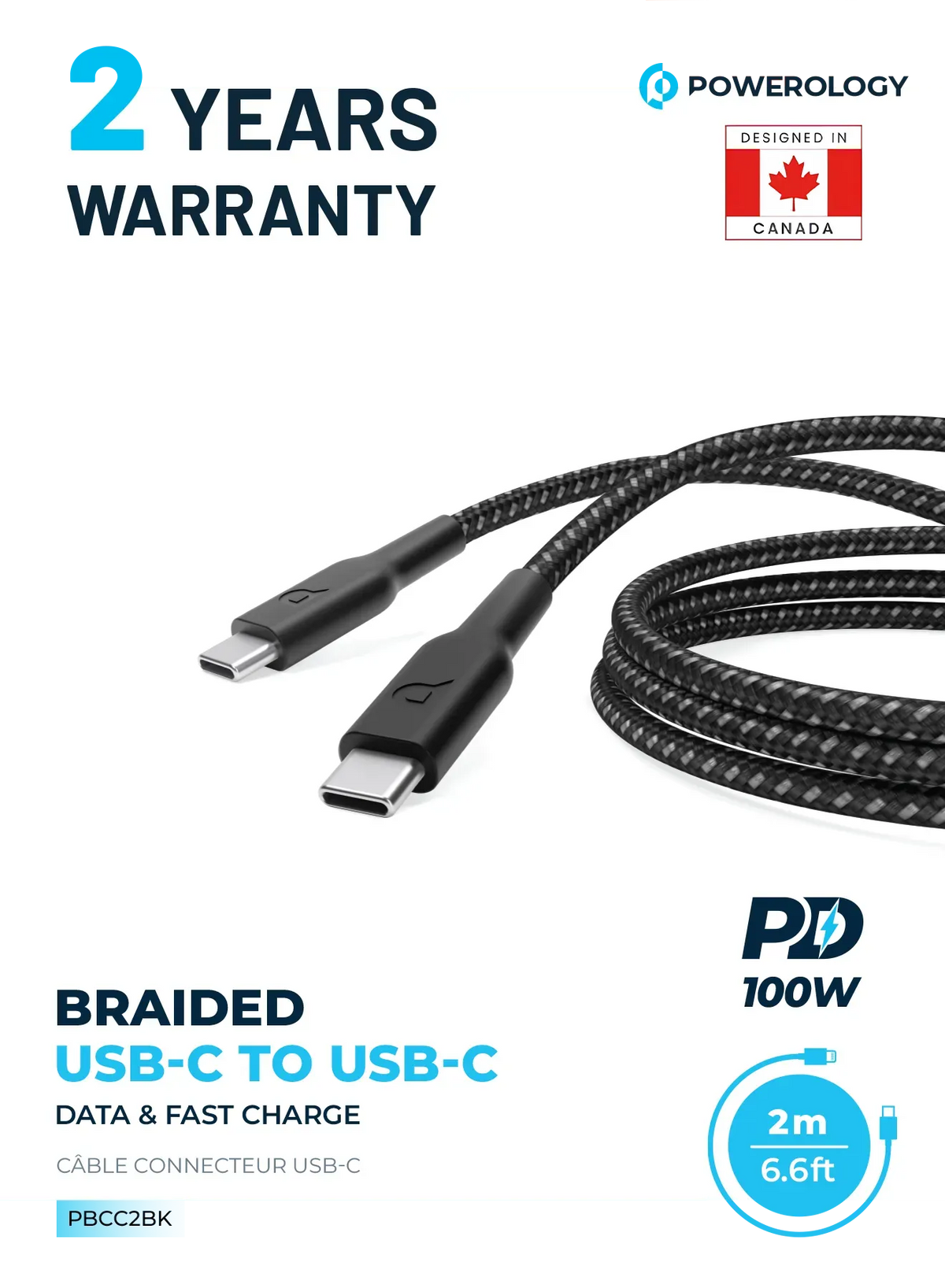 Powerology Braided USB-C to USB-C Cable (2 m/6.6 ft) - Black – image 12