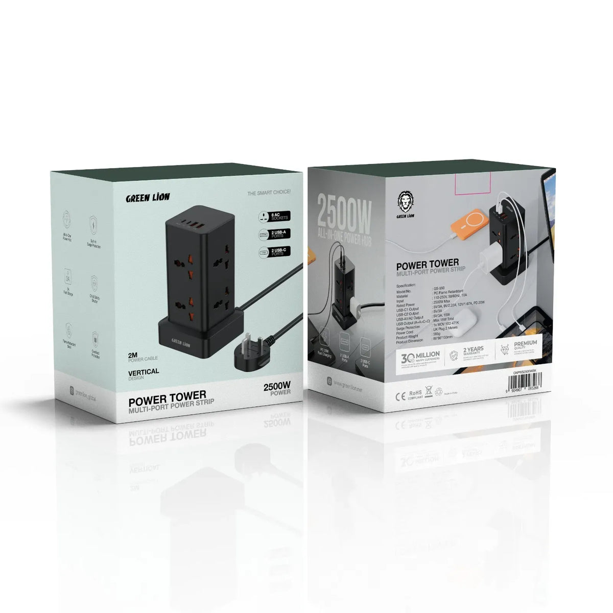 Green Lion Power Tower Multi Port Power Strip Black – image 2