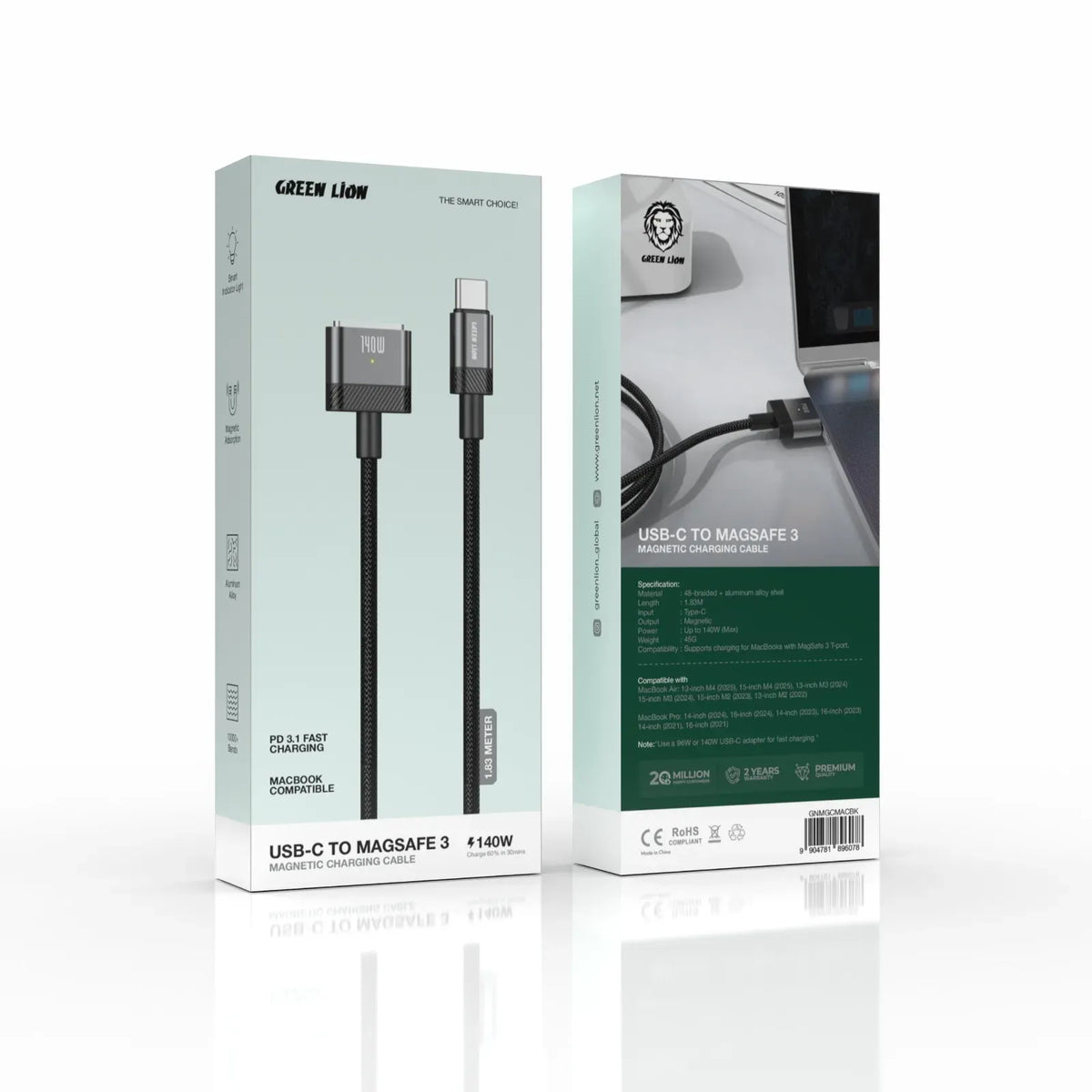 Green Lion USB C to MagSafe 3 Magnetic Charging Cable Black – image 4