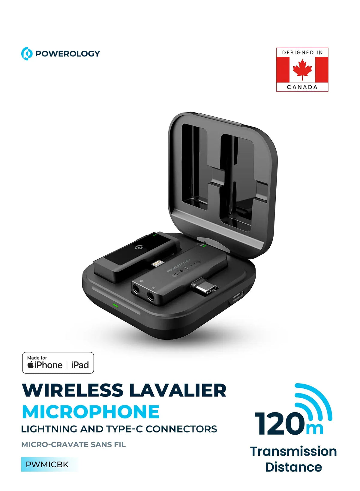 Powerology Mfi Dual Connector Wireless Lavalier Microphone X1 Mic 1000mAh Black – image 7