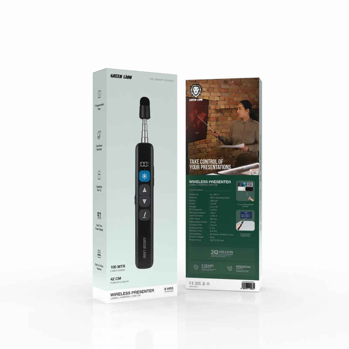Green Lion Wireless Presenter With Retractable Pointer - Black – image 3