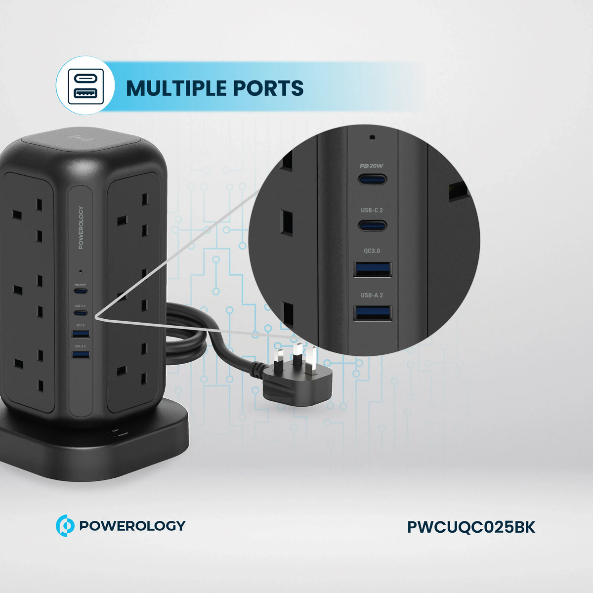 Powerology 12 AC Sockets Gan Tower Hub Black – image 18