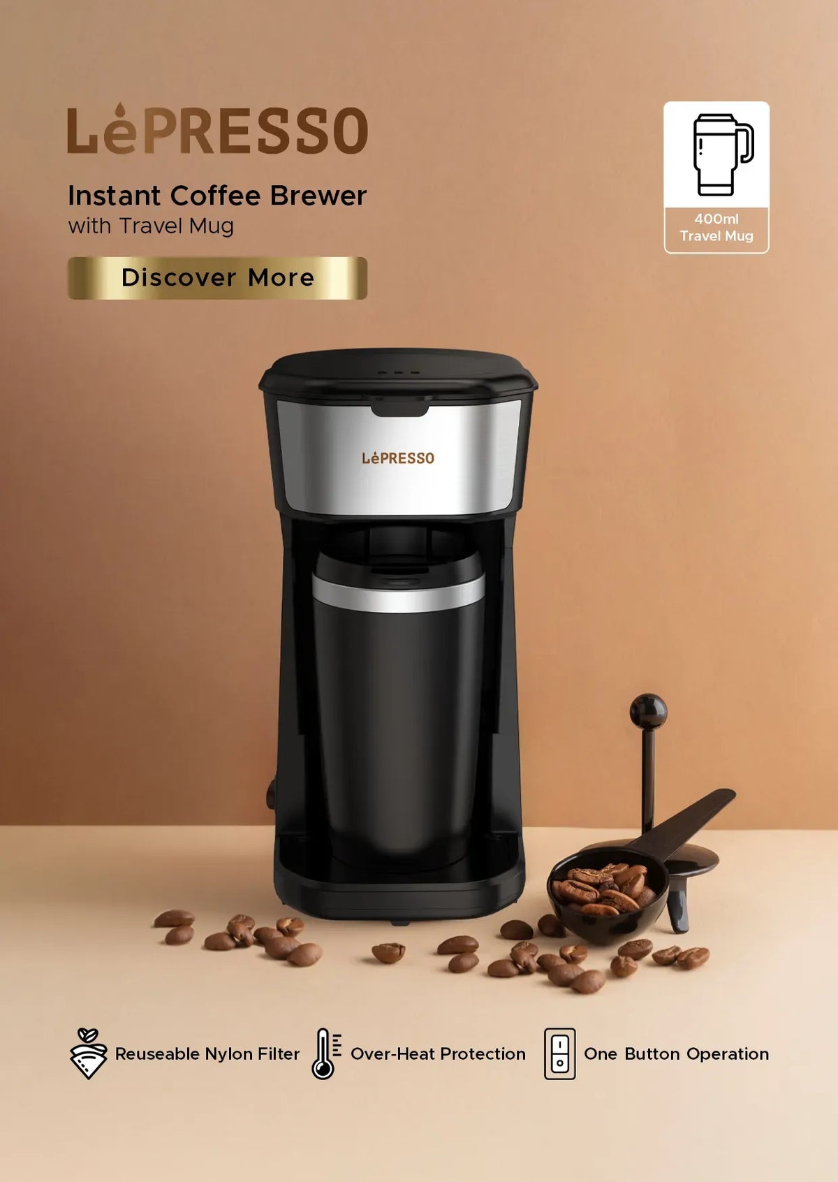LePresso Coffee Maker with Travelling Mug 450w Black – image 14