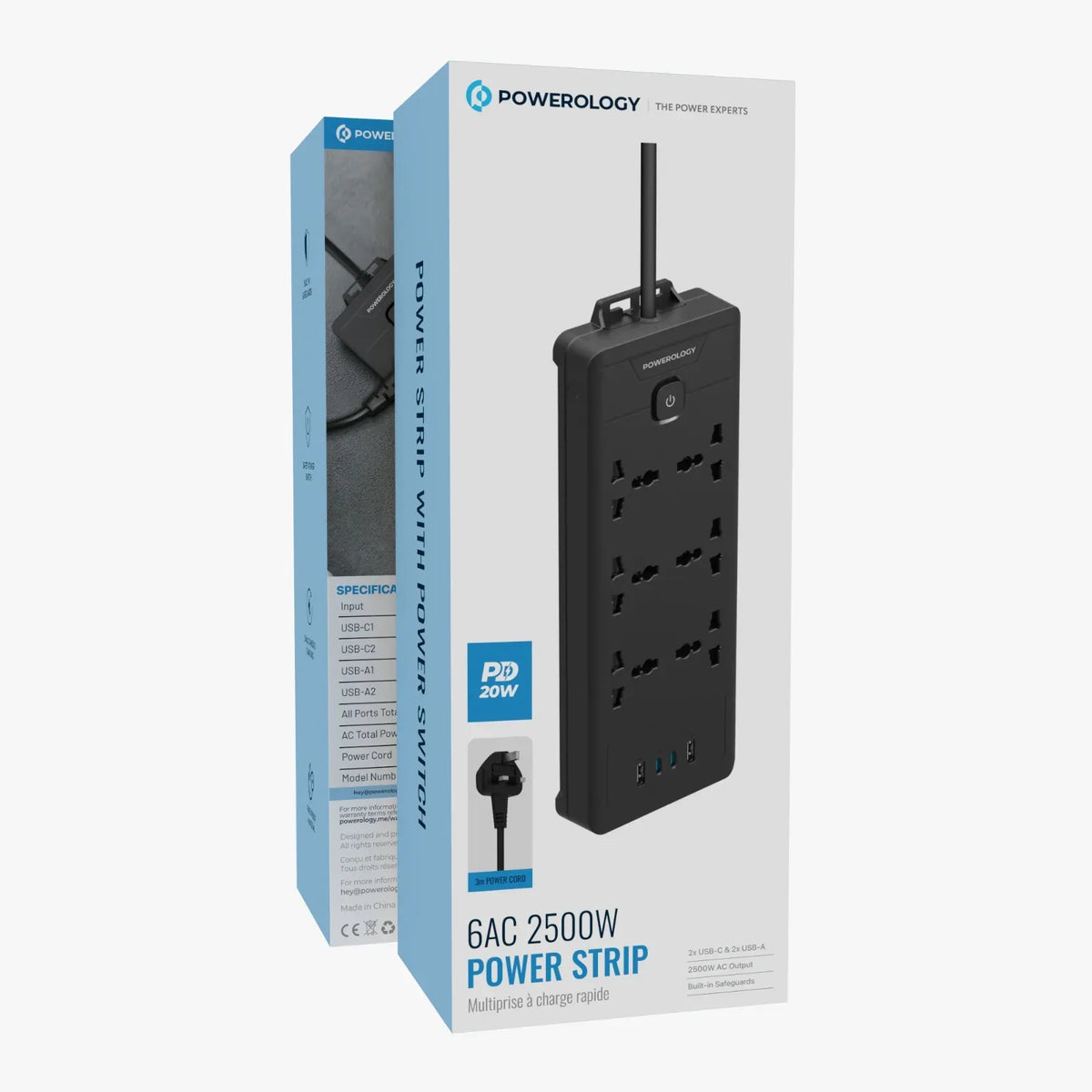 Powerology 6ac 2500w Power Strip Black – image 18