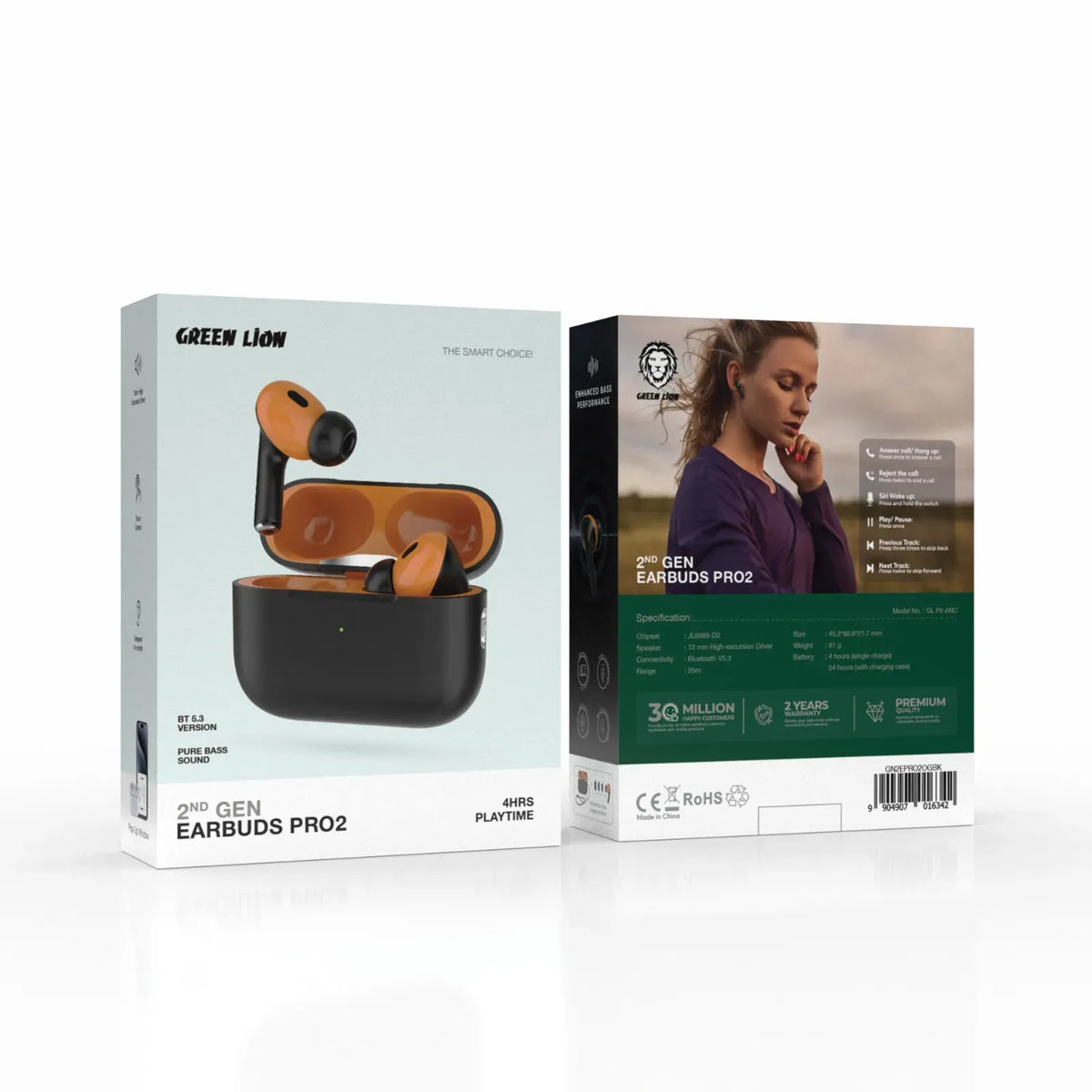 Green Lion 2 nd Gen Earbuds Pro 2 with ANC - Orange& Black – image 2