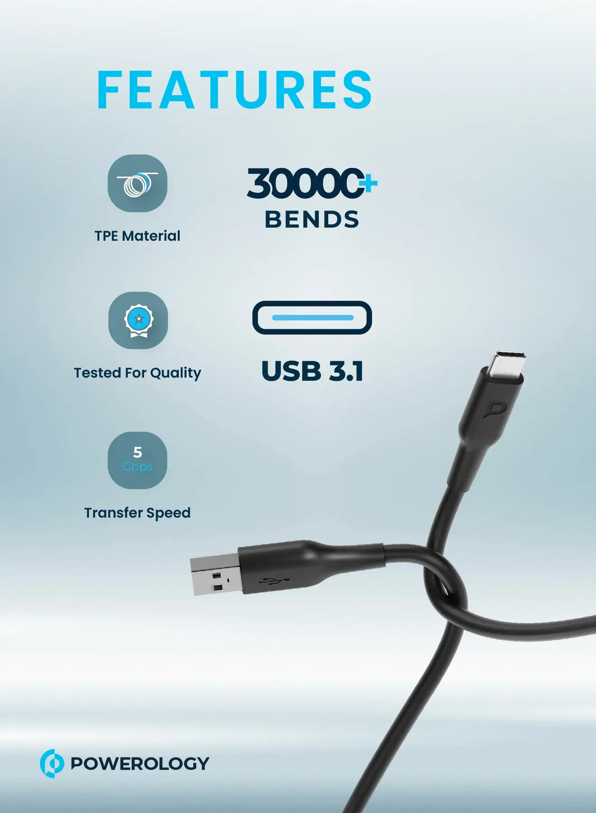 Powerology USB A to Type C Data Fast Charge Cable 1 2m 4ft – image 9