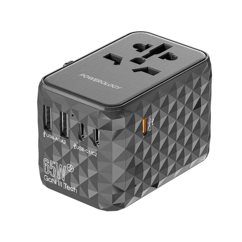 Powerology Universal Multi-Port Ga N Travel Adapter 3 x Type-CWith 2 x USB-A Ports 65 W PD - Gray – image 14