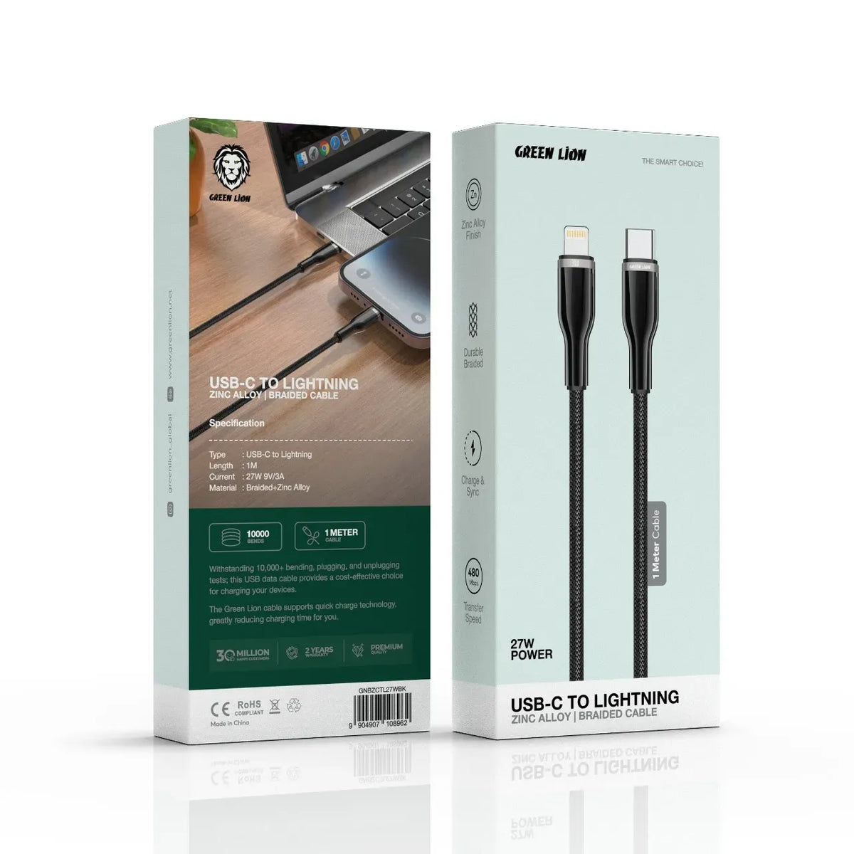 Green Lion USB C to Lightning Zinc Alloy Braided Cable Black – image 2