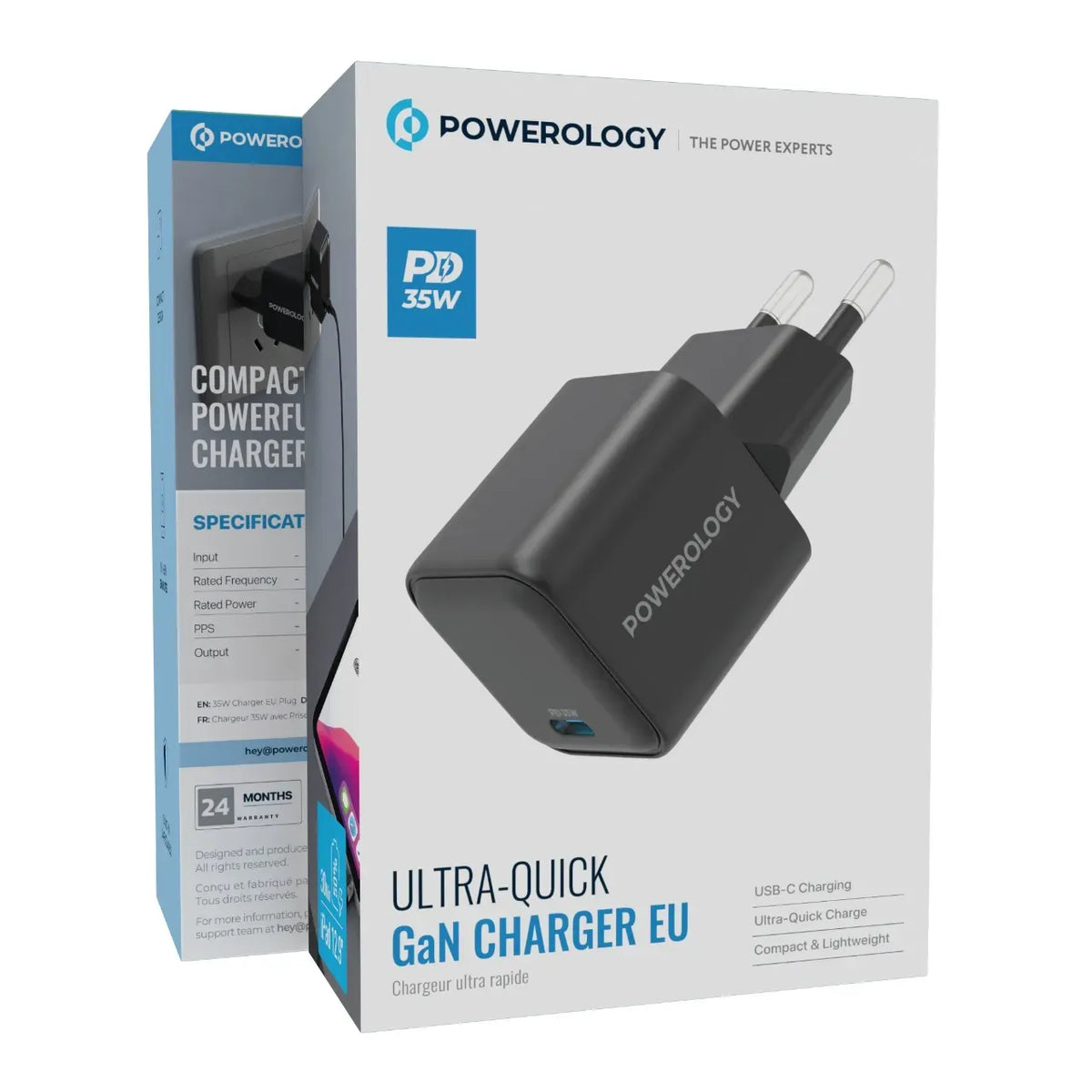 Powerology 35w Single Port Type C Gan Charger with Eu Plug Black – image 12