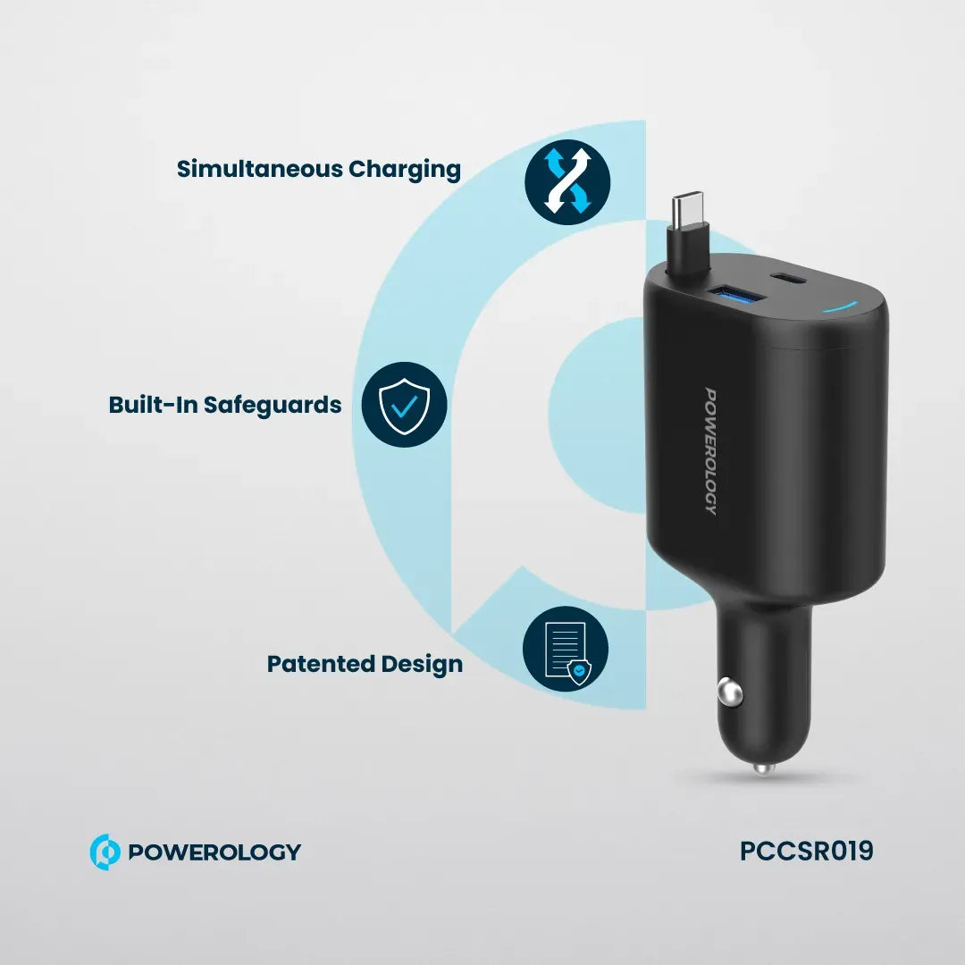 Powerology Type C Retractable Car Charger 103w Black – image 14