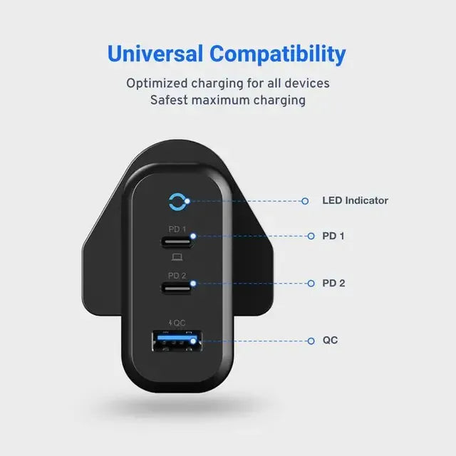 Powerology 3 Port 65w Gan Charger with PD Uk Black – image 9