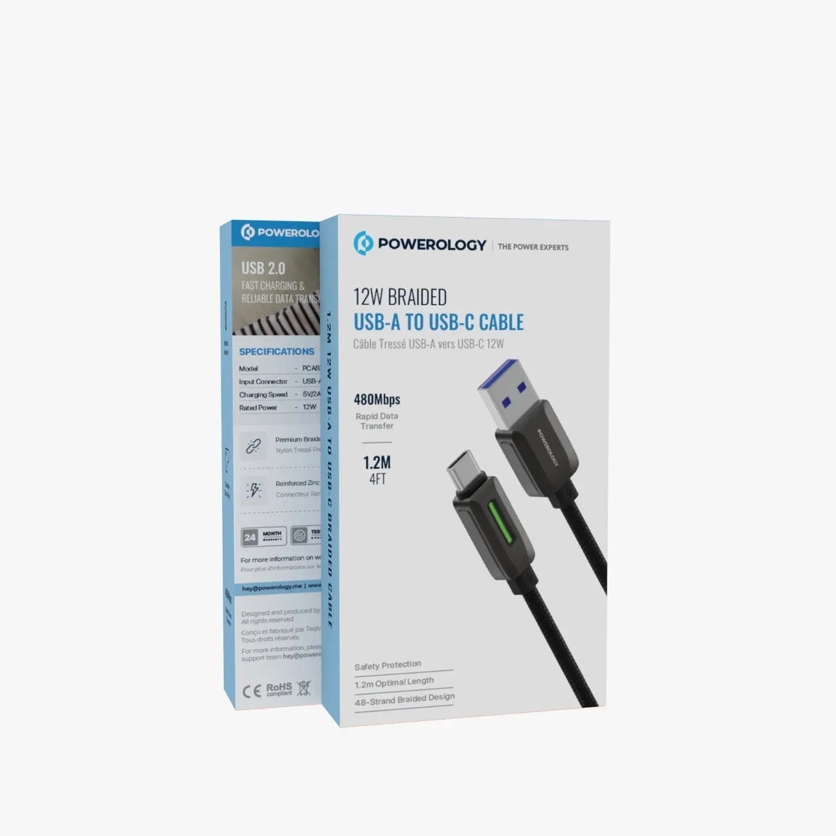 Powerology 12w Braided USB A to USB C Cable Black – image 4