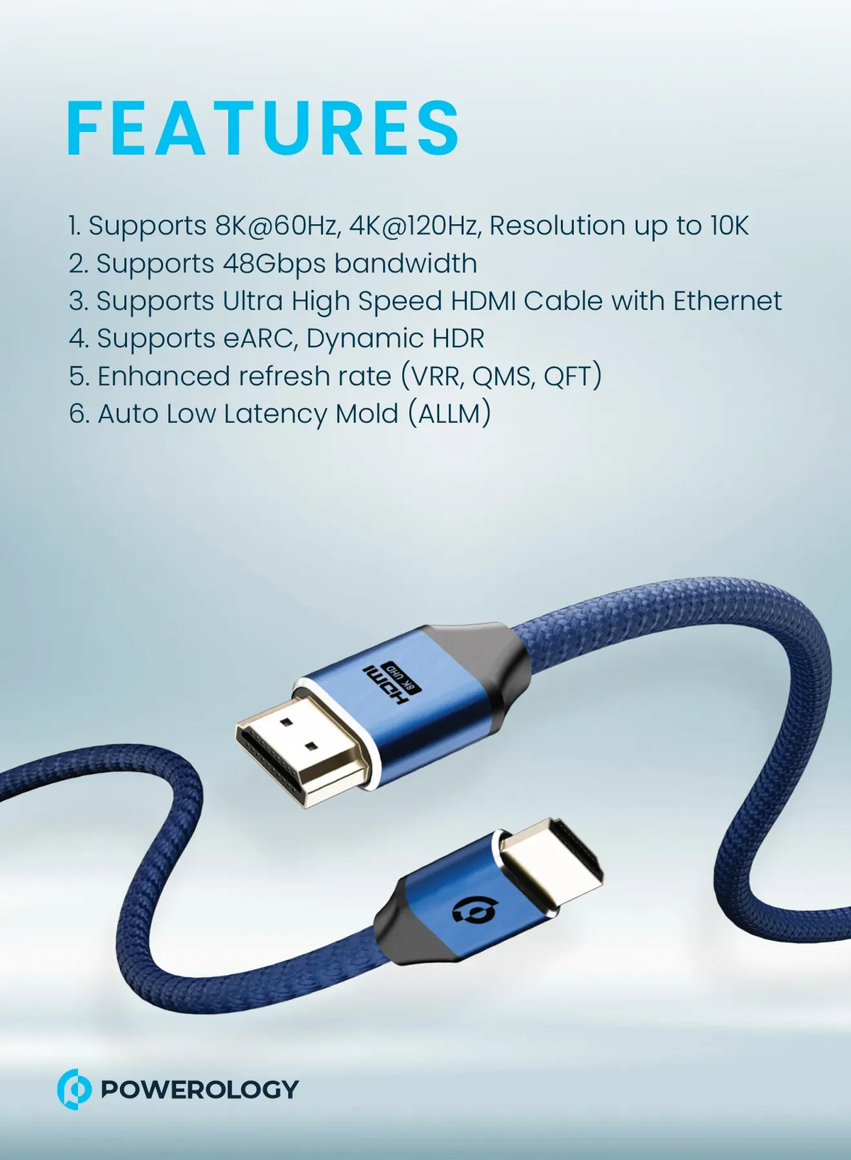 Powerology 8 KHDMI Braided Cable 3 M - DarkBlue – image 6