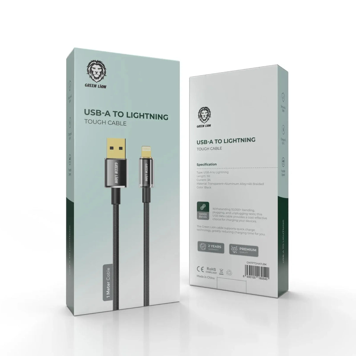 Green Lion USB A to Lightning Tough Cable 1m Black – image 2